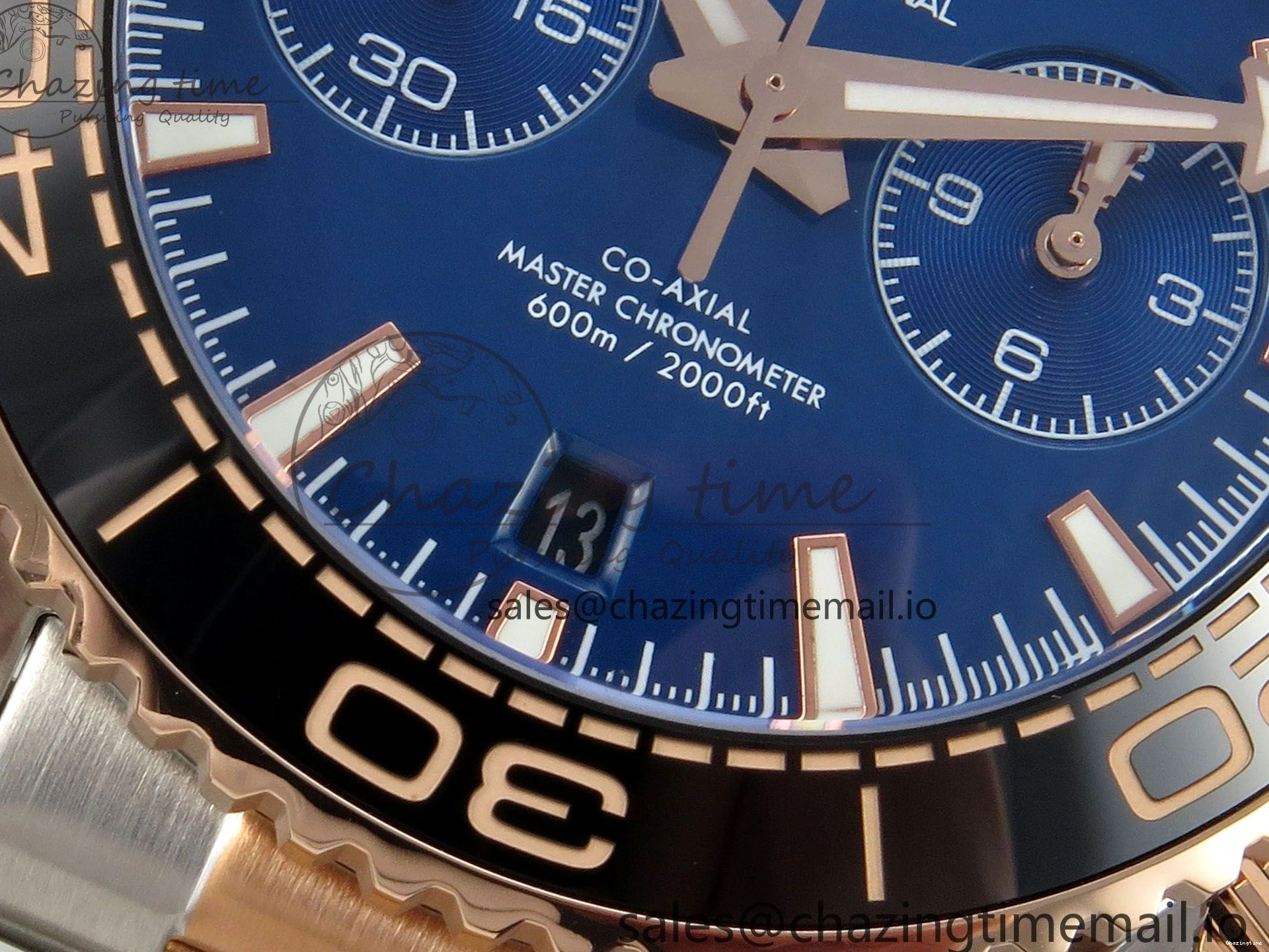 0328 Planet Ocean 600M Chrono SS VRF 1:1 Best Edition Black Bezel Blue Dial on RG SS Bracelet A Affordable 7648